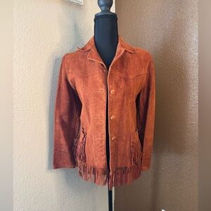 Women's Fringe Suede Leather Jacket - Burnt Orange